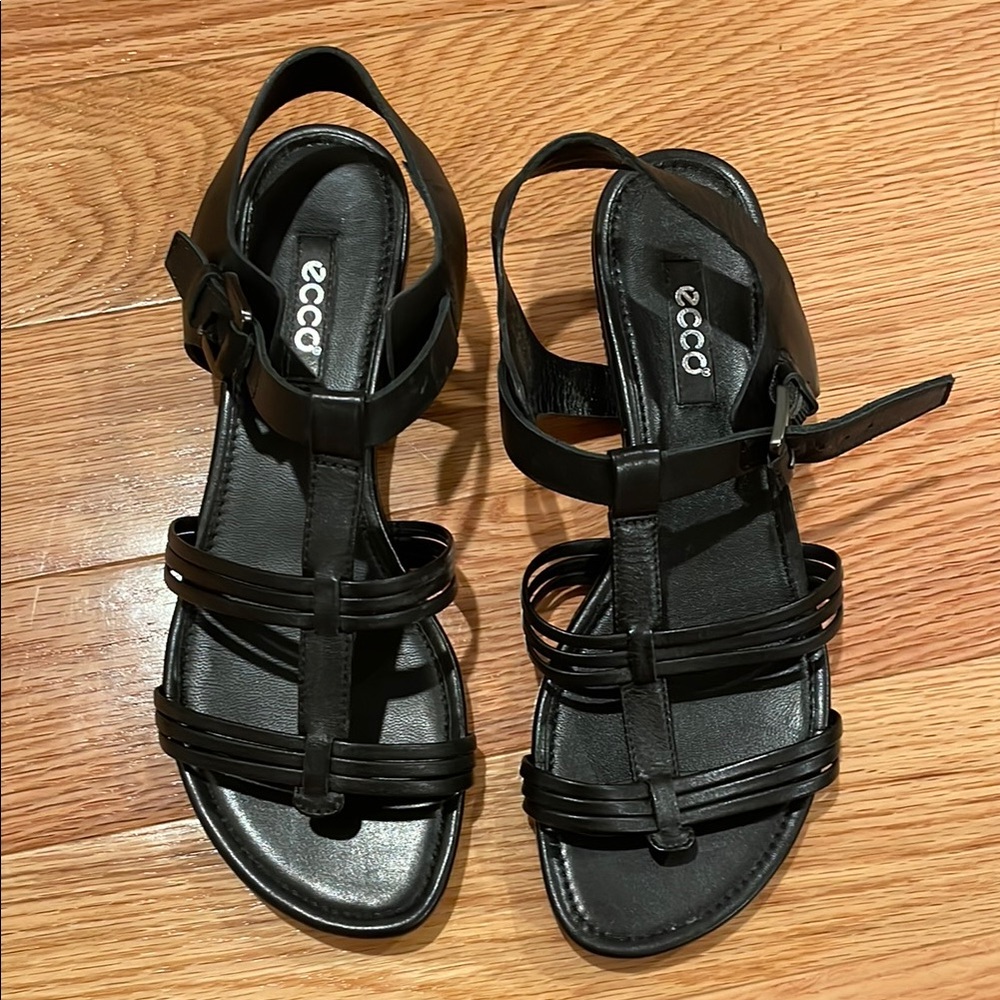 Ecco Odense Black Leather Sandals with Adjustable Ankle Straps, 7-7.5US / 38EU